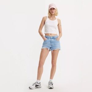 Levi's 501 Original Short Light Wash Distressed High Rise Raw Hem | Light Wash